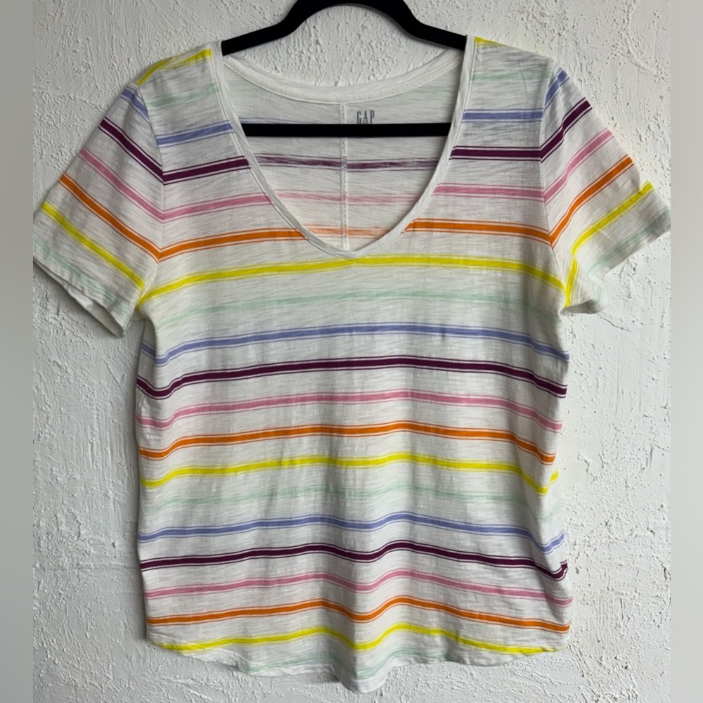 Gap Easy T Short Sleeve V-Neck Striped T-Shirt Size Large